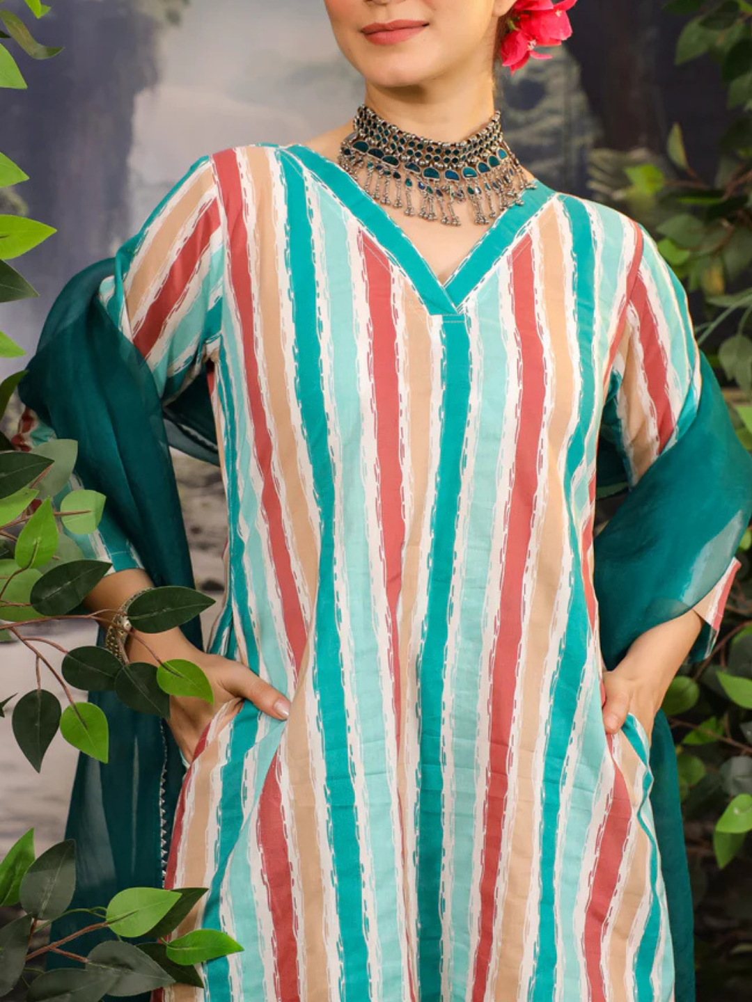 Zayla Zaheeda Cotton A-Line Kurta Set with Multicolored Print