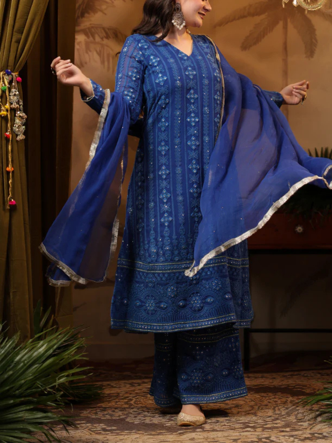 Zayla Royal Blue Chikankari Suit Set - Elegance Redefined