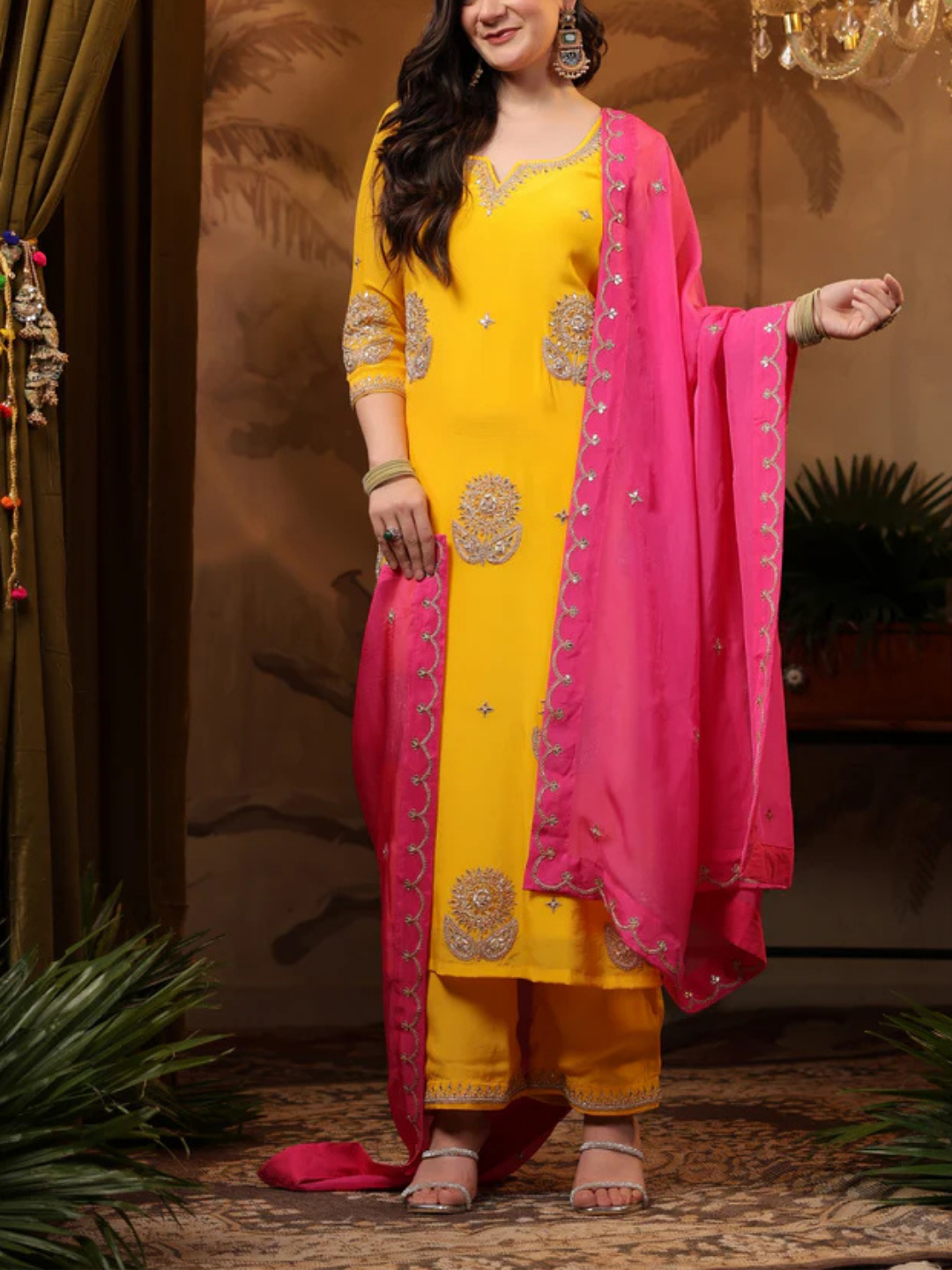 Zayla Embroidered Crepe Suit Set with Gota Patti & Zardozi Work