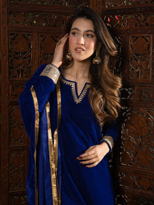 Zayla Velvet Kurta Palazzo Set with Stole - Luxurious Comfort and Style