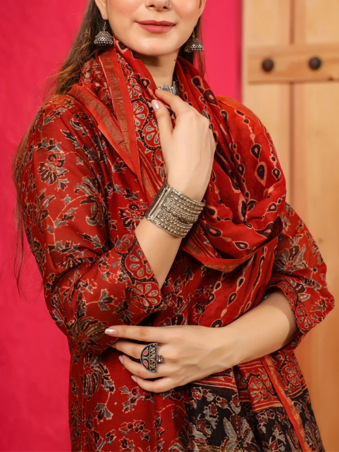 Zayla Falak Chanderi Suit Set - Hand-Block Printed Ajrak Design