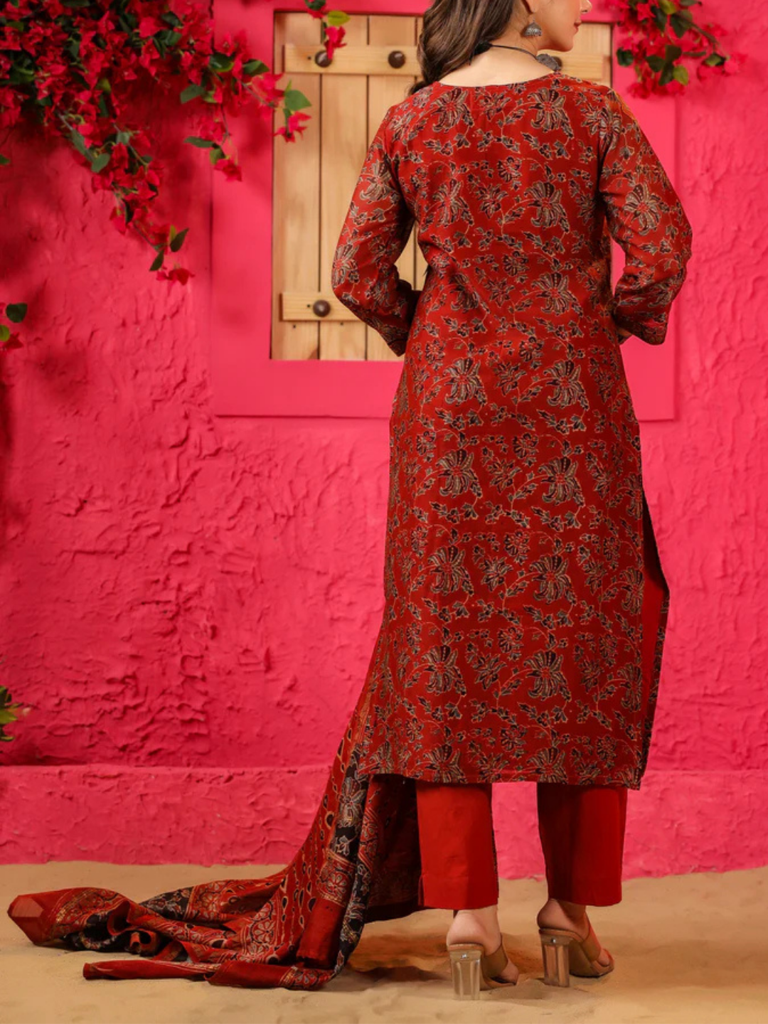 Zayla Falak Chanderi Suit Set - Hand-Block Printed Ajrak Design