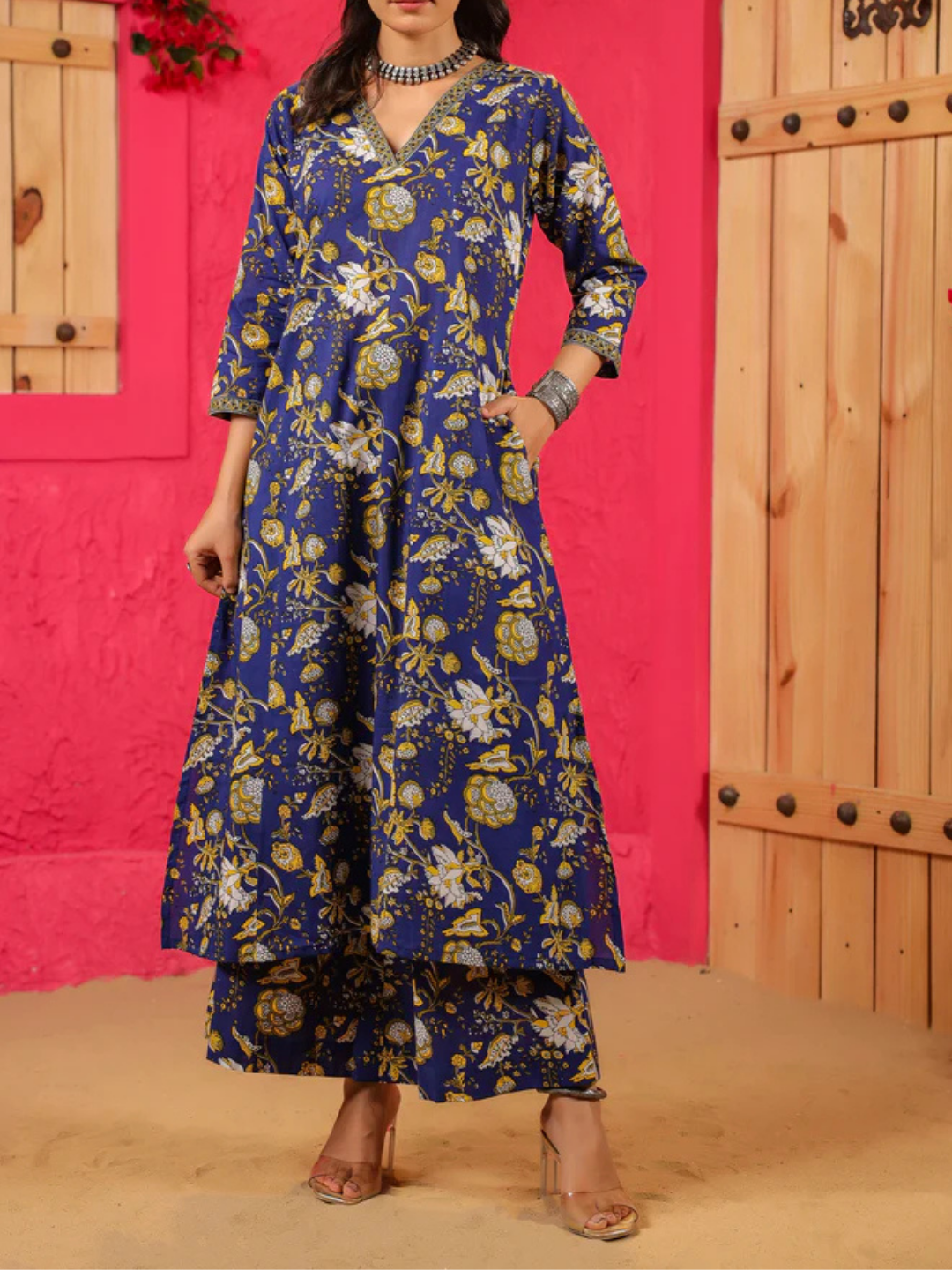 Zayla Tanaaz Cotton A-Line Kurta Palazzo Set with Screen Print