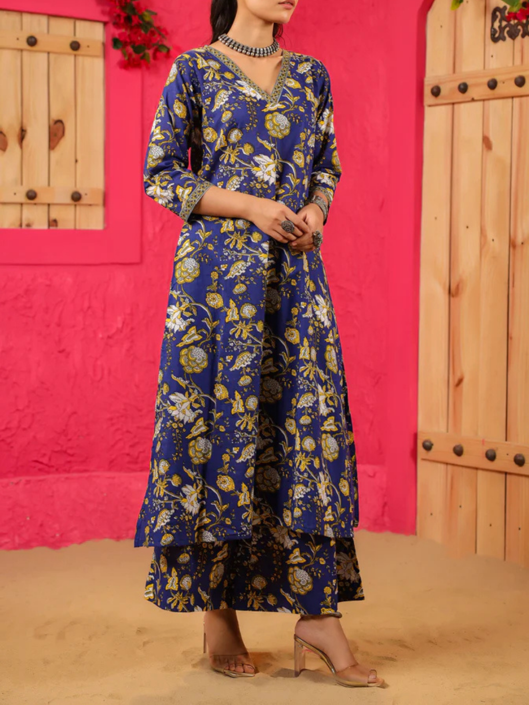 Zayla Tanaaz Cotton A-Line Kurta Palazzo Set with Screen Print