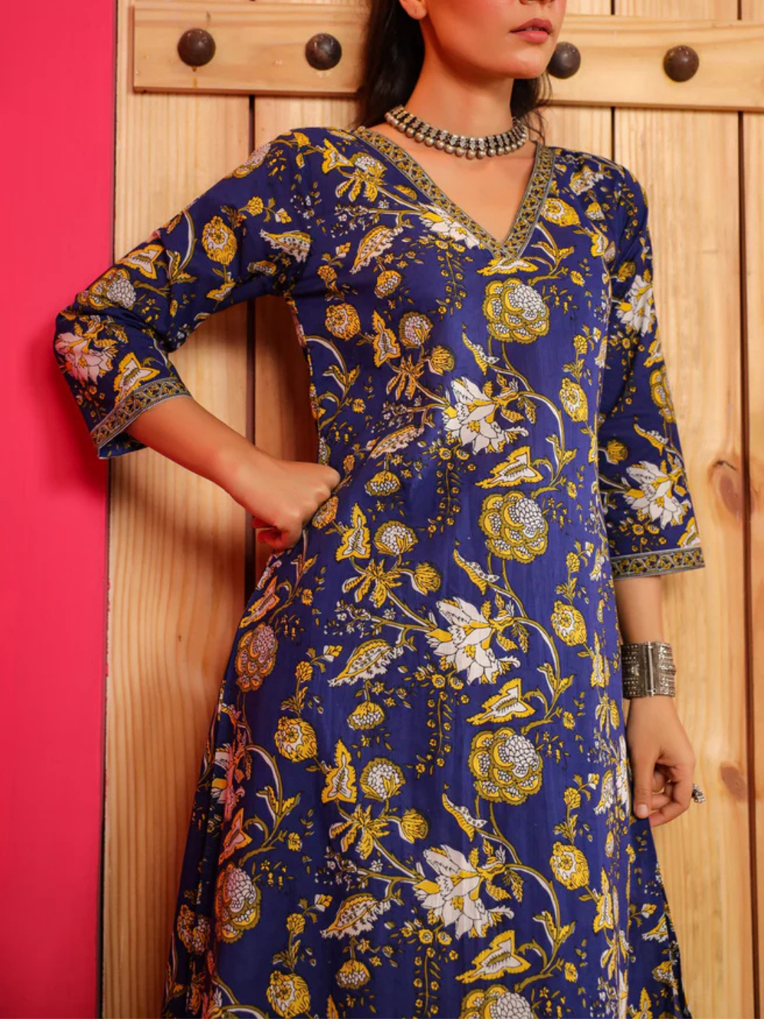 Zayla Tanaaz Cotton A-Line Kurta Palazzo Set with Screen Print