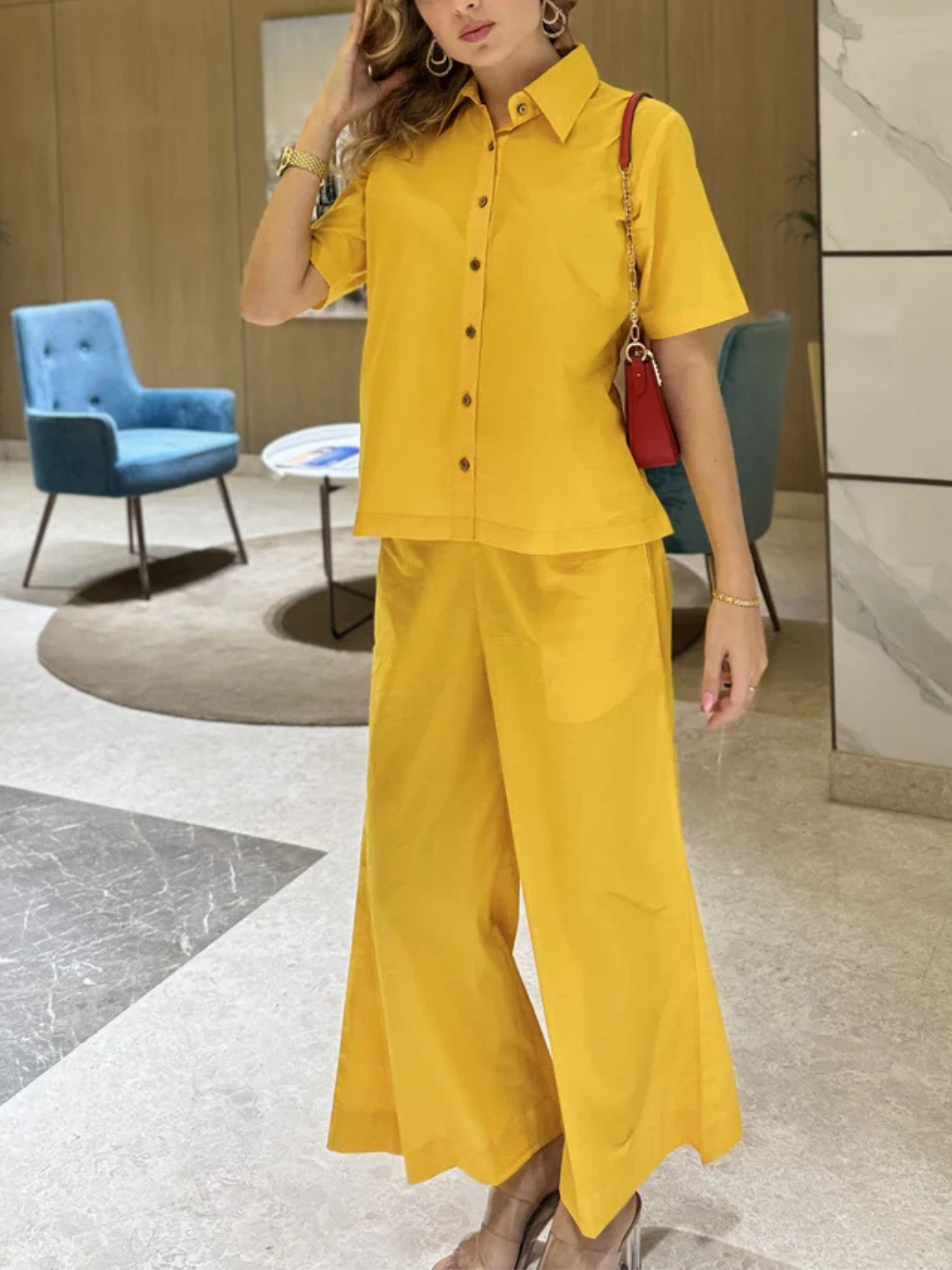 Zayla Sunshine Yellow Cotton Crop Top & Palazzo Co-ord Set