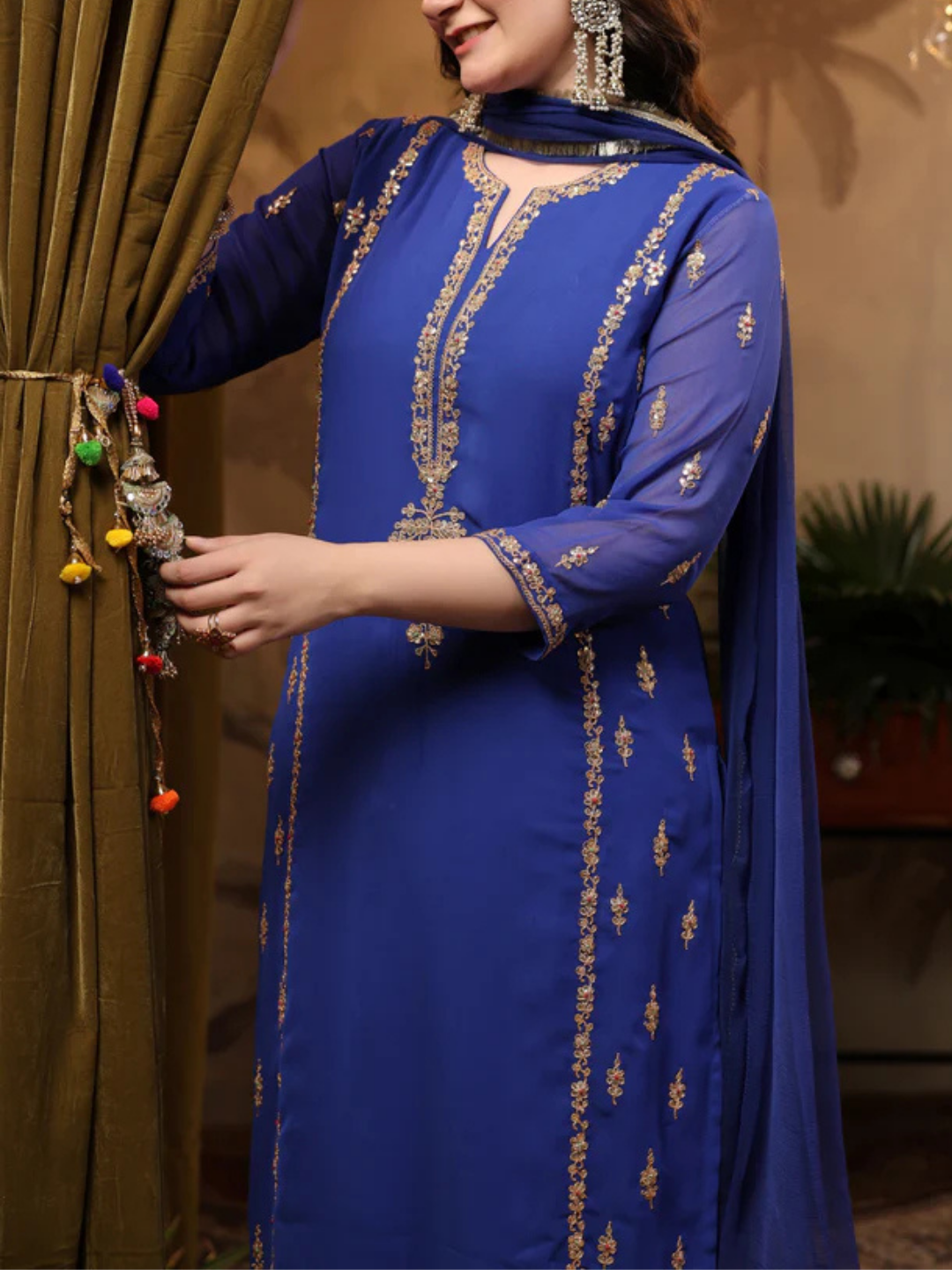 Zayla Royal Blue Georgette Suit Set with Marodi Embroidery