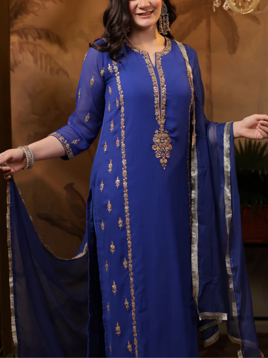 Zayla Royal Blue Georgette Suit Set with Marodi Embroidery