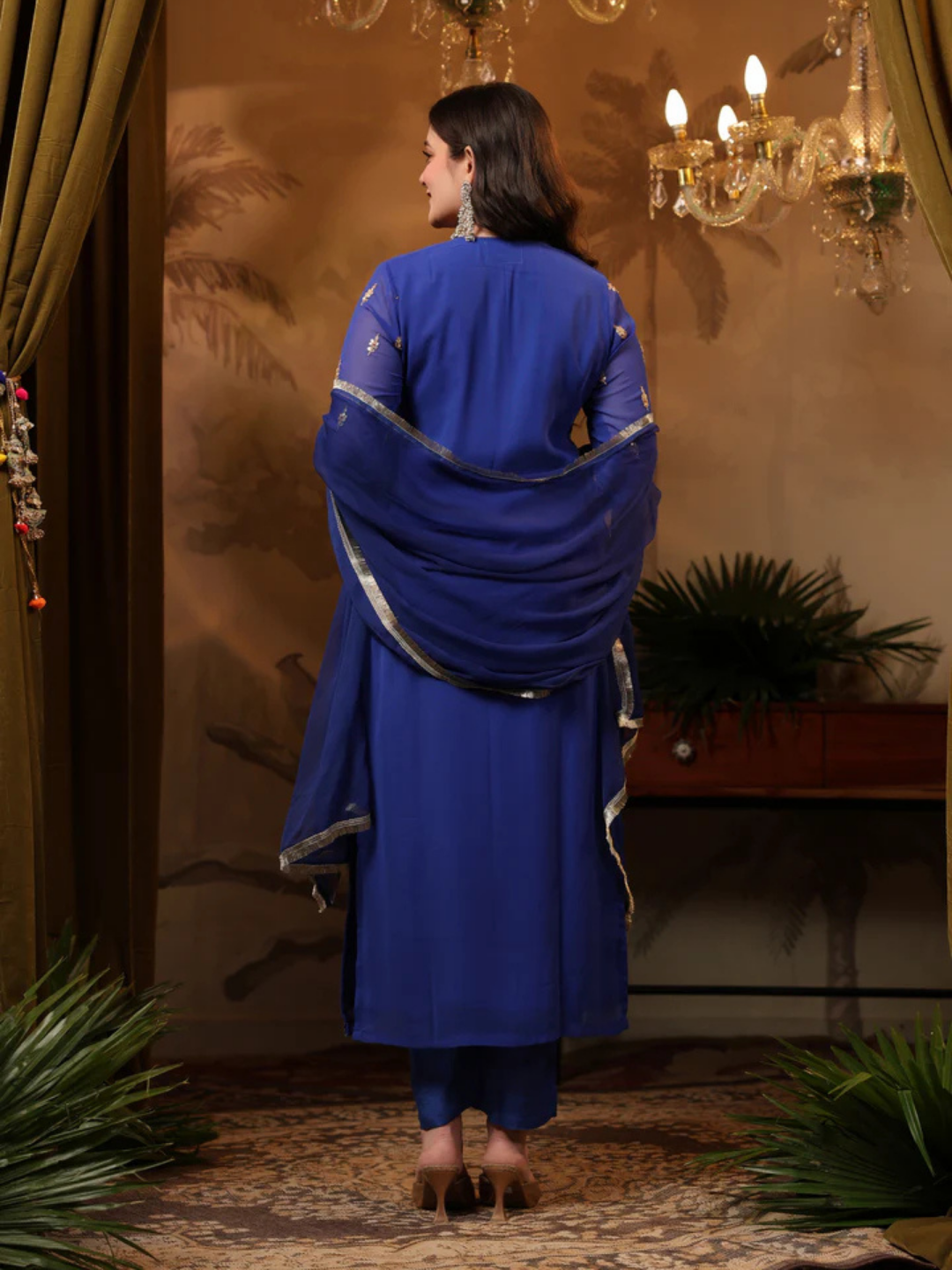 Zayla Royal Blue Georgette Suit Set with Marodi Embroidery