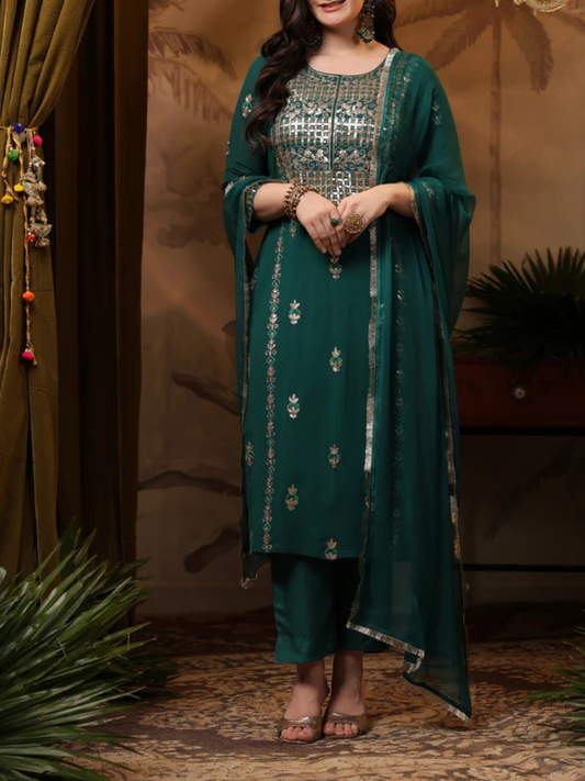 Zayla Teal Georgette Suit Set with Gota Embroidery