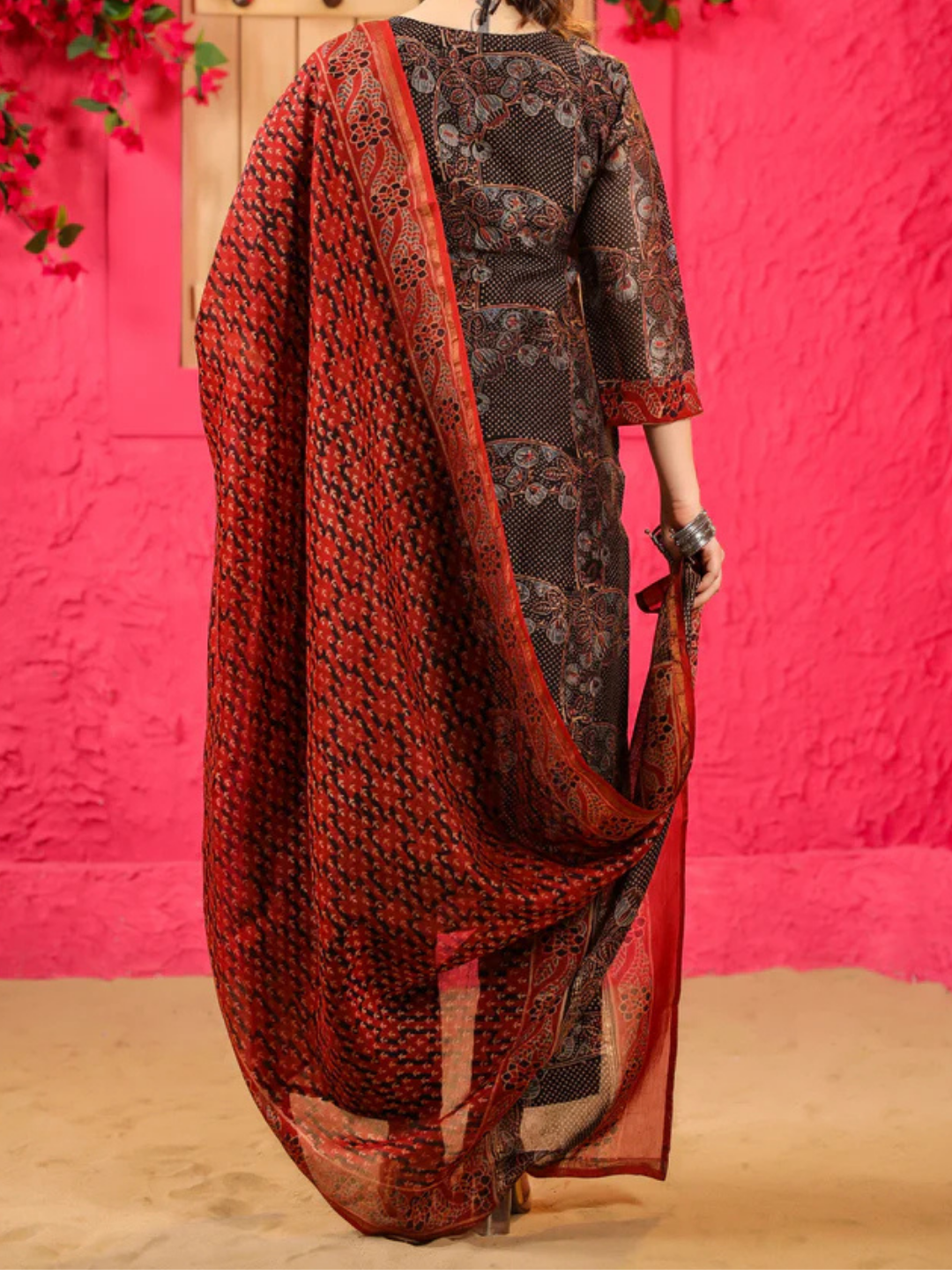 Zayla Saira Chanderi Suit Set with Hand-Block Printed Ajrak Design