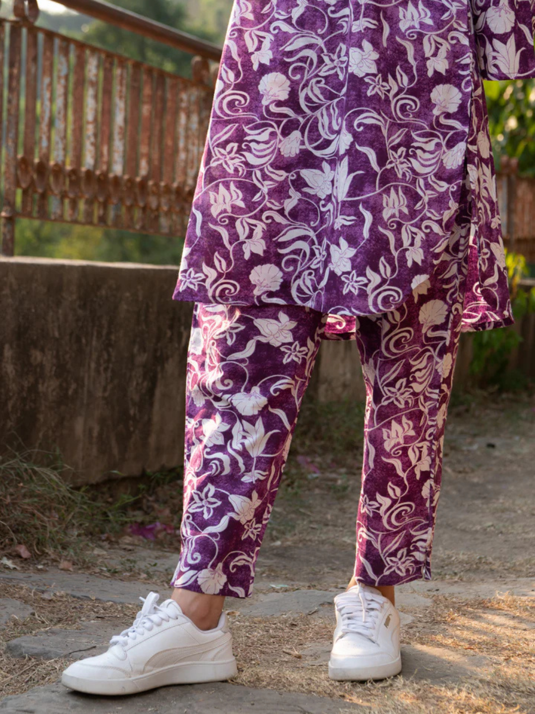 Zayla Violet Floral Cotton Co-ord Set with All-Over Print