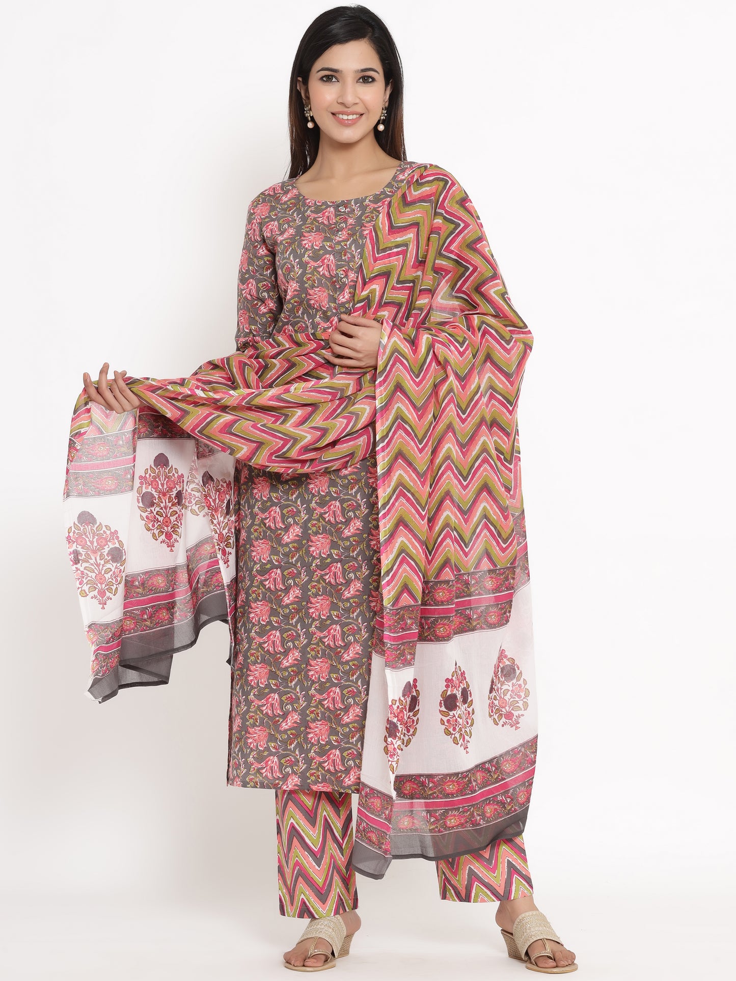 Zayla Floral Print Kurta, Trouser/Pant & Dupatta Set - A Perfect Blend of Tradition and Trend