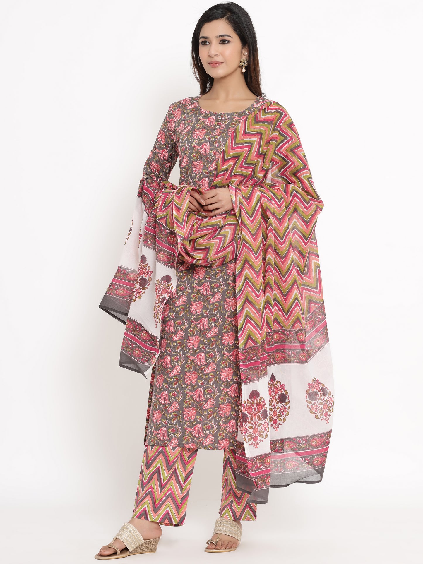 Zayla Floral Print Kurta, Trouser/Pant & Dupatta Set - A Perfect Blend of Tradition and Trend