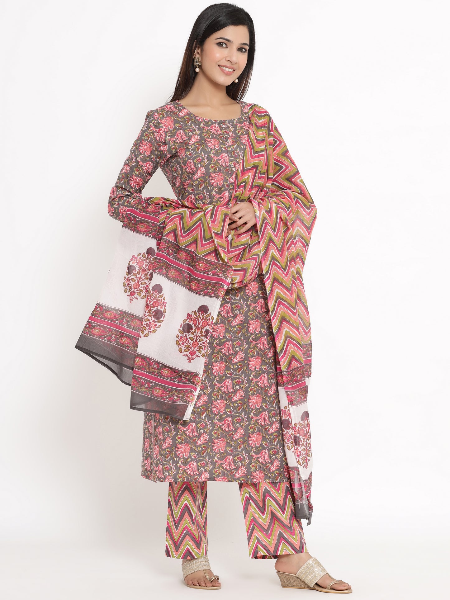 Zayla Floral Print Kurta, Trouser/Pant & Dupatta Set - A Perfect Blend of Tradition and Trend