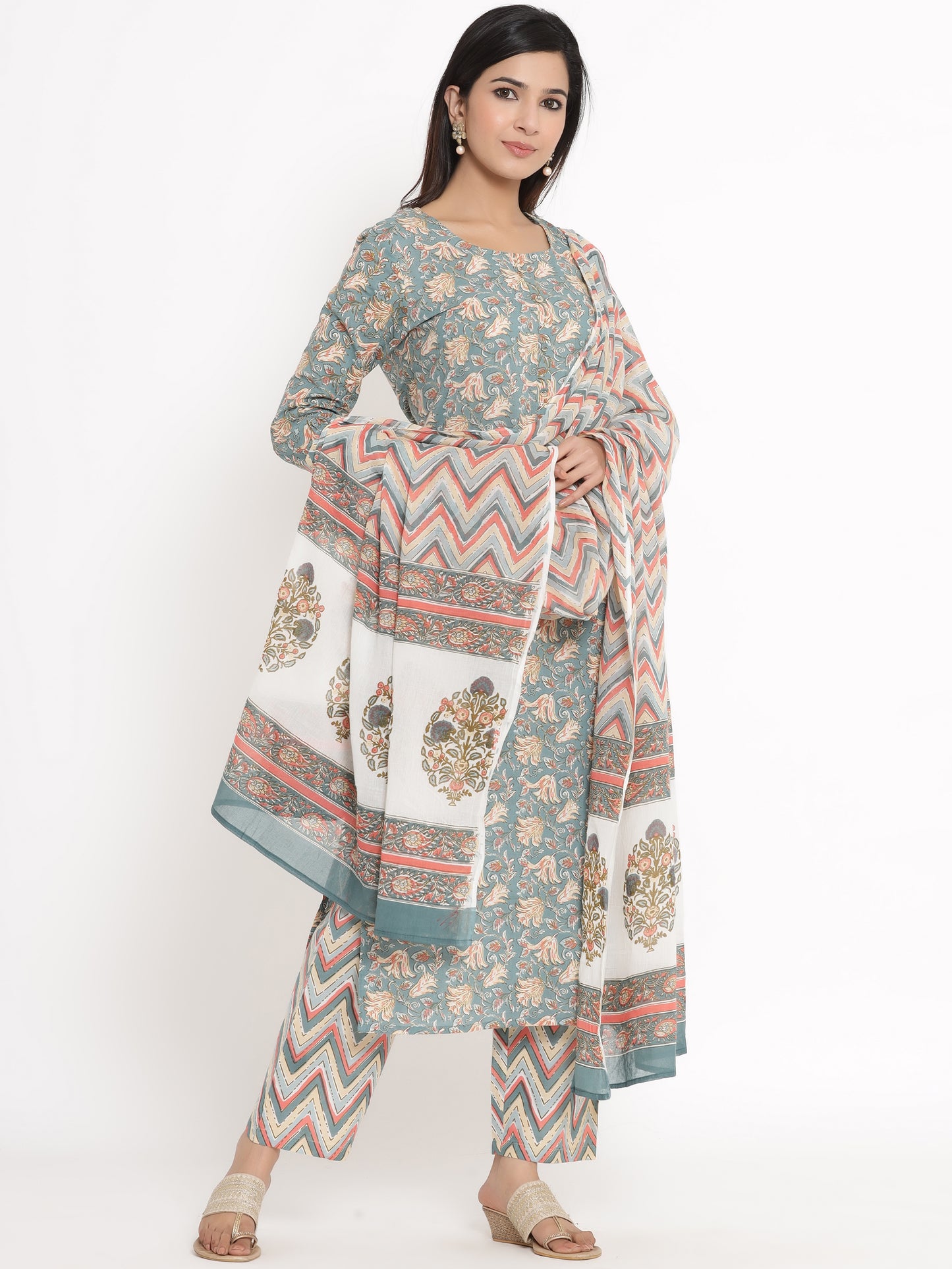 Zayla Floral Print Kurta, Trouser/Pant & Dupatta Set - A Perfect Blend of Tradition and Trend