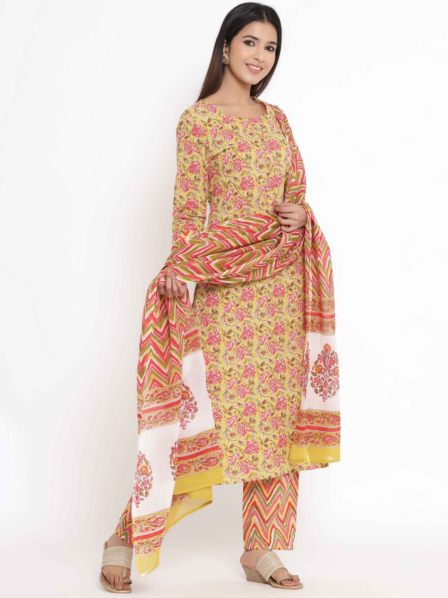 Zayla Floral Print Kurta, Trouser/Pant & Dupatta Set - A Perfect Blend of Tradition and Trend