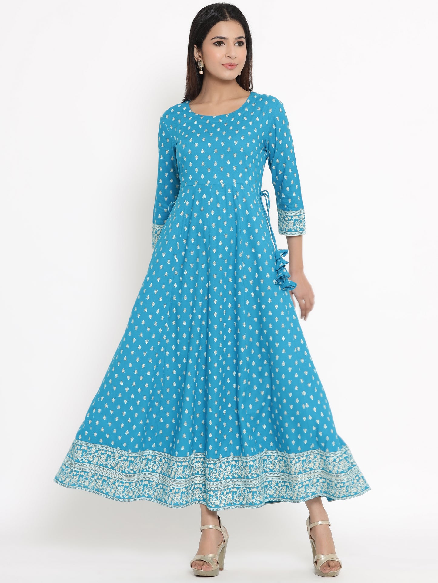 Zayla Women's Micro Print No-Dart Anarkali Long Frock Dress - Elegant and Comfortable