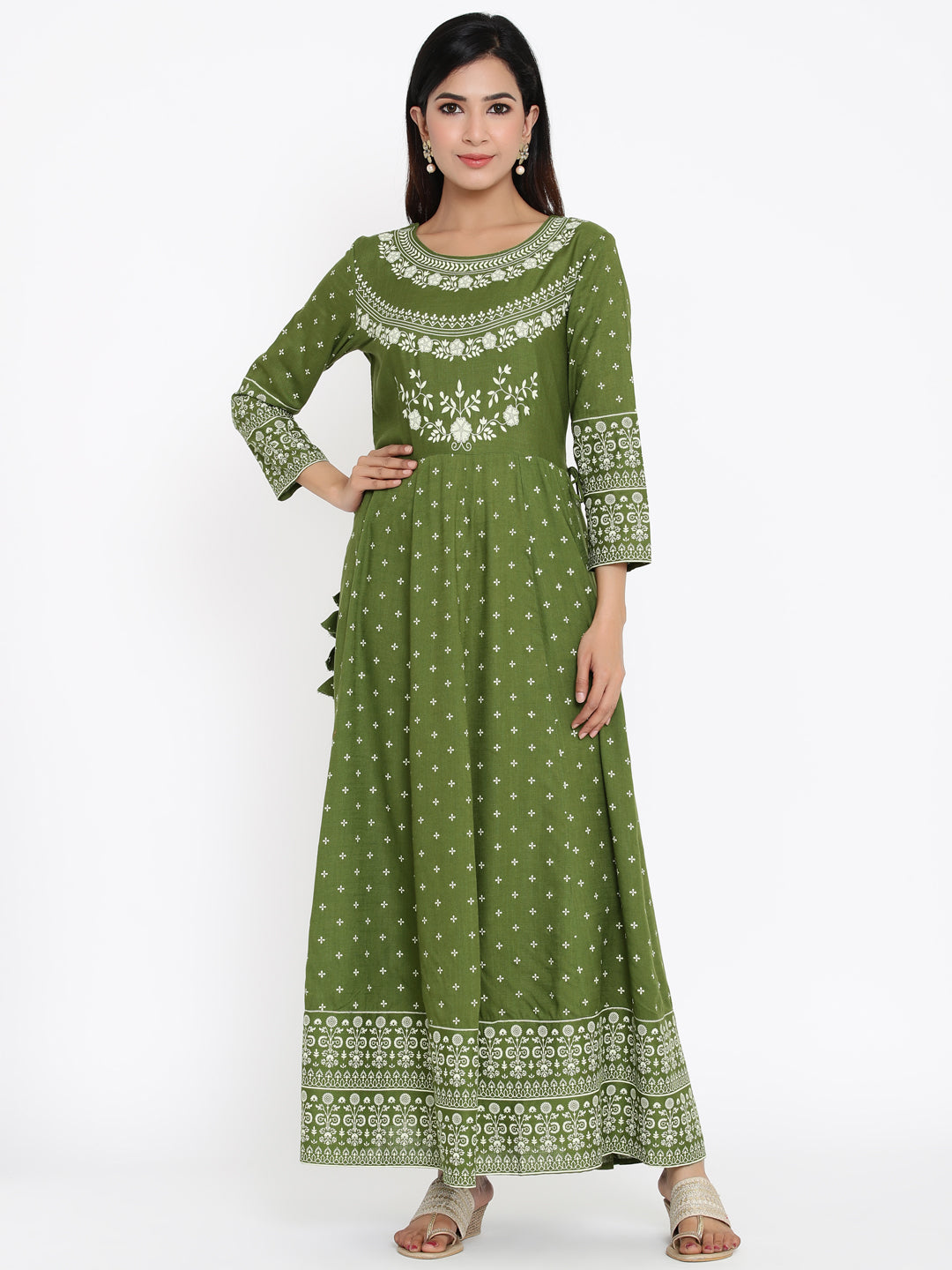 Zayla Green & White Anarkali Kurta - A Timeless Ethnic Elegance