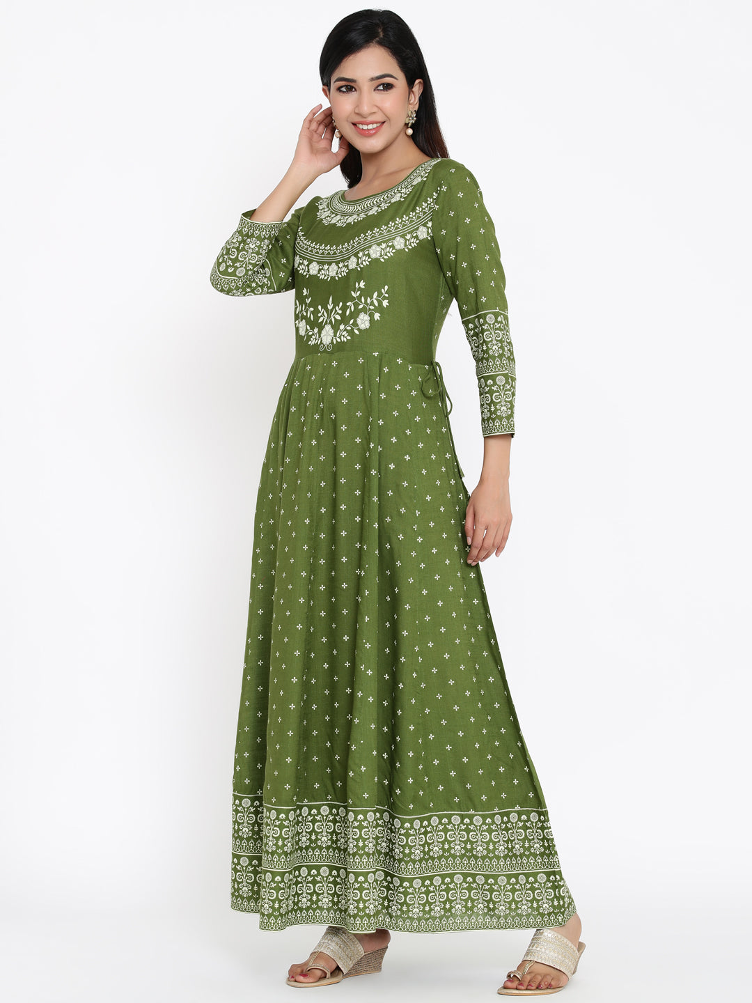 Zayla Green & White Anarkali Kurta - A Timeless Ethnic Elegance