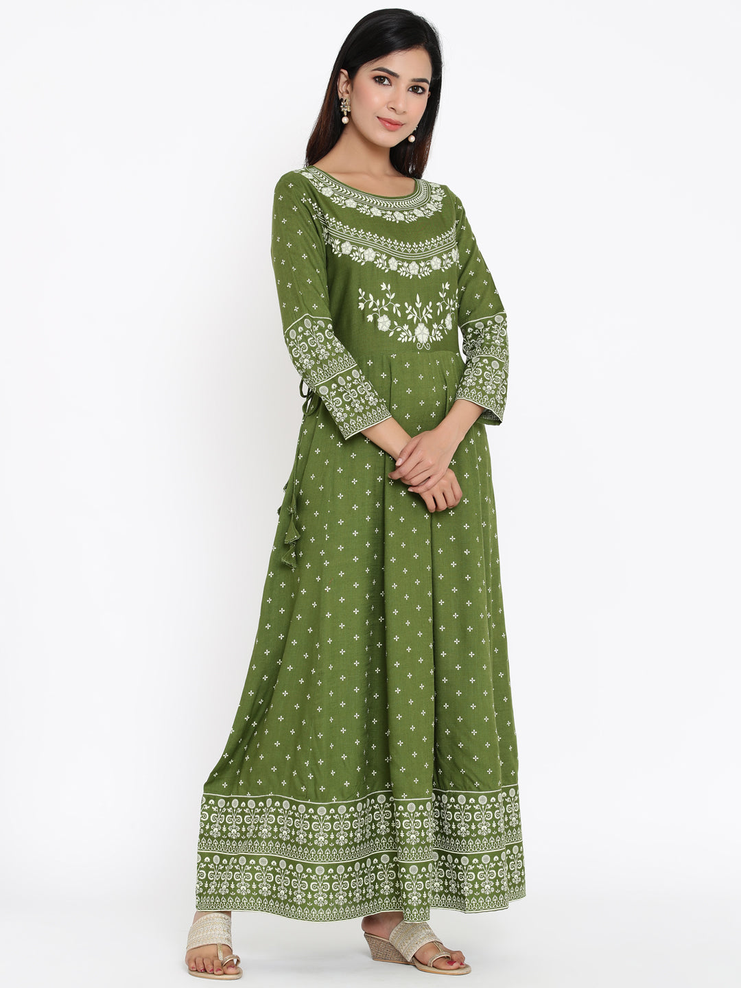 Zayla Green & White Anarkali Kurta - A Timeless Ethnic Elegance