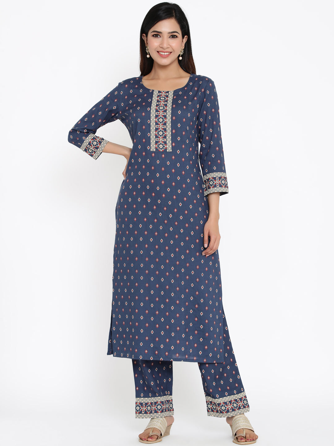 Zayla Blue Rayon Straight Kurta with Palazzo Set - Comfort Meets Style