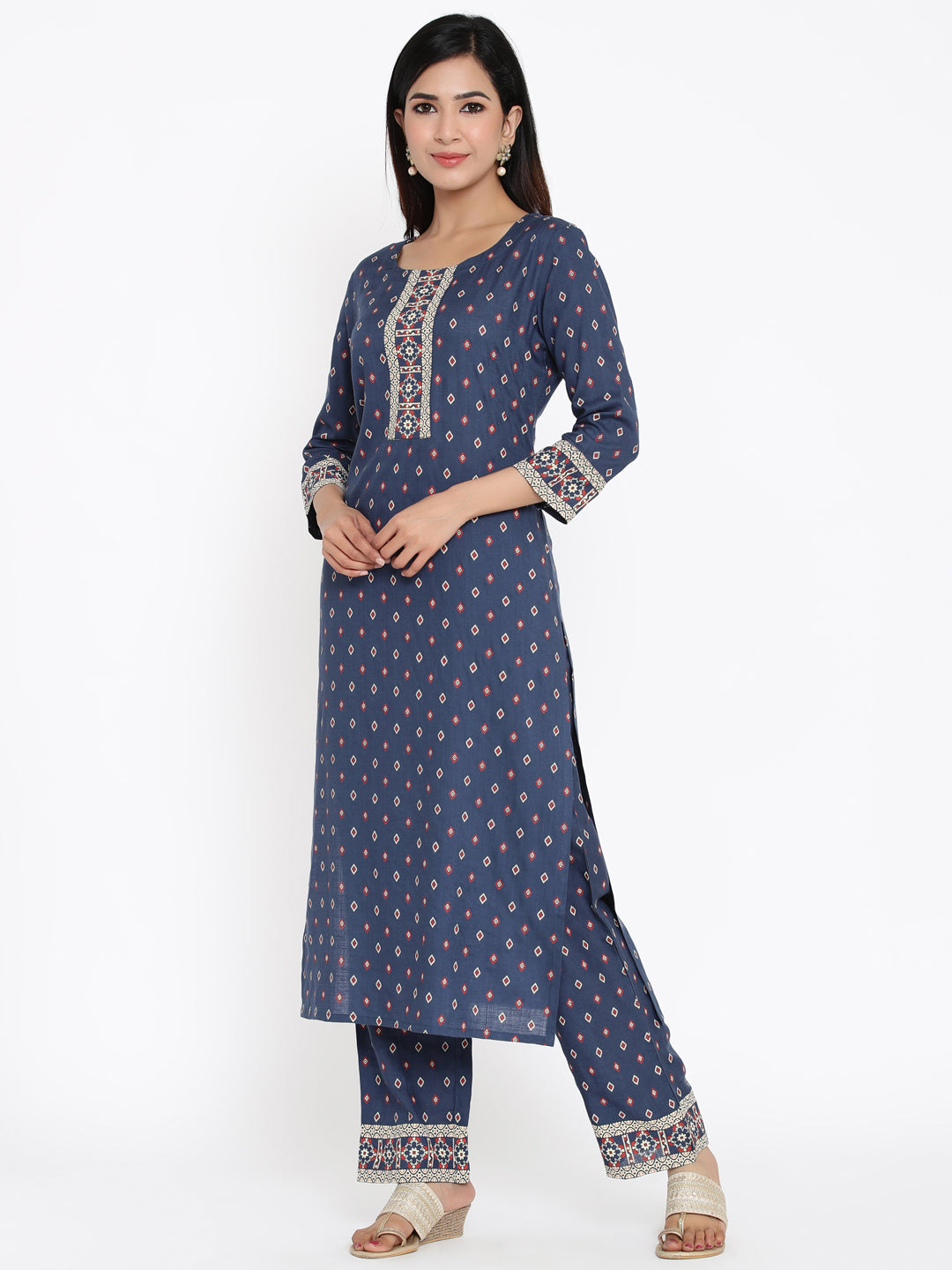 Zayla Blue Rayon Straight Kurta with Palazzo Set - Comfort Meets Style