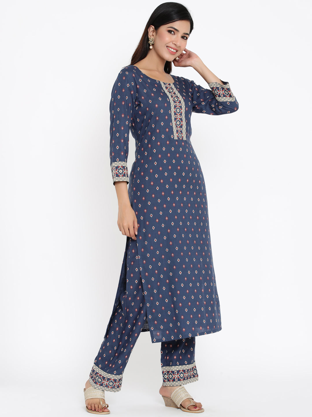 Zayla Blue Rayon Straight Kurta with Palazzo Set - Comfort Meets Style