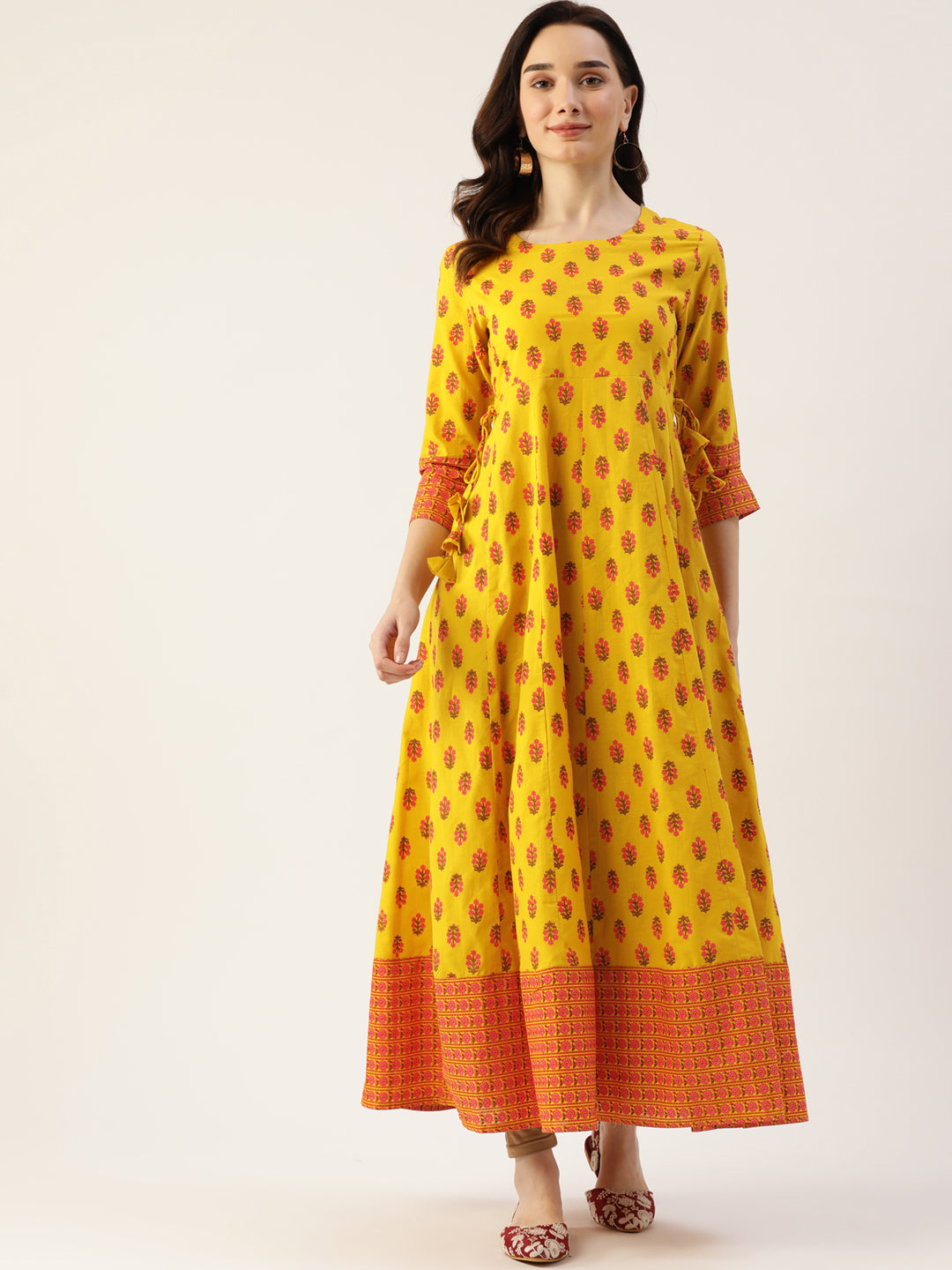 Zayla Women's Mustard Yellow Printed Rayon Kurta with Palazzo and Chiffon Dupatta - A Perfect Fusion of Comfort and Style