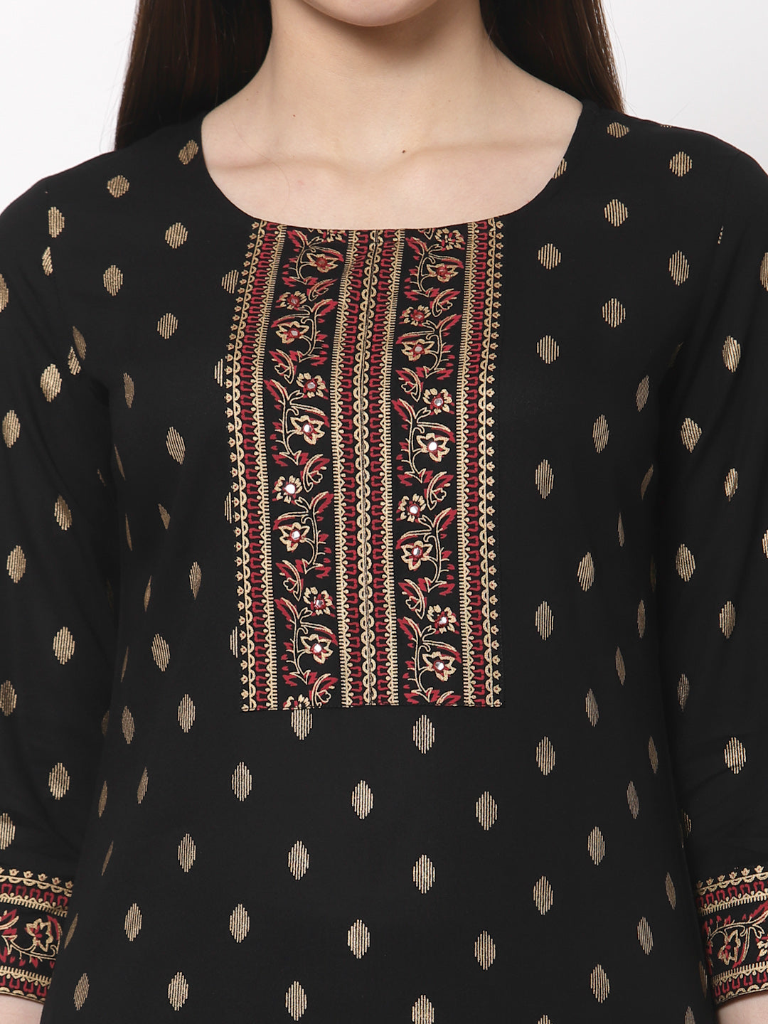 Zayla Black Rayon Kurta Palazzo Set with Gold Print - Timeless Elegance