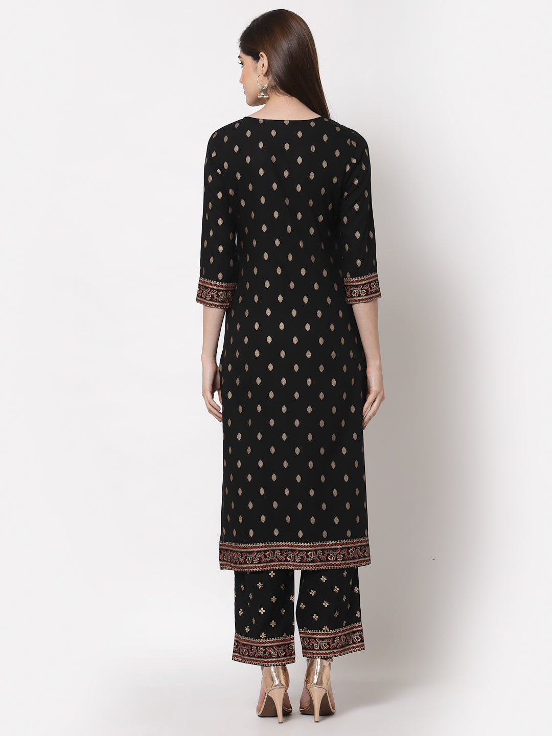 Zayla Black Rayon Kurta Palazzo Set with Gold Print - Timeless Elegance