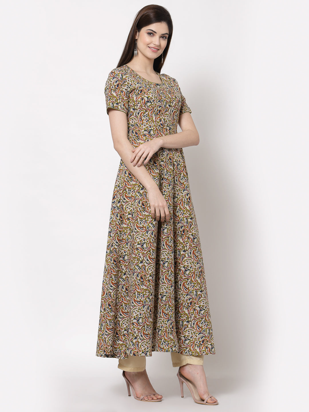 Zayla Women's Cotton Printed Flared Long Dress - Comfort and Style Redefined