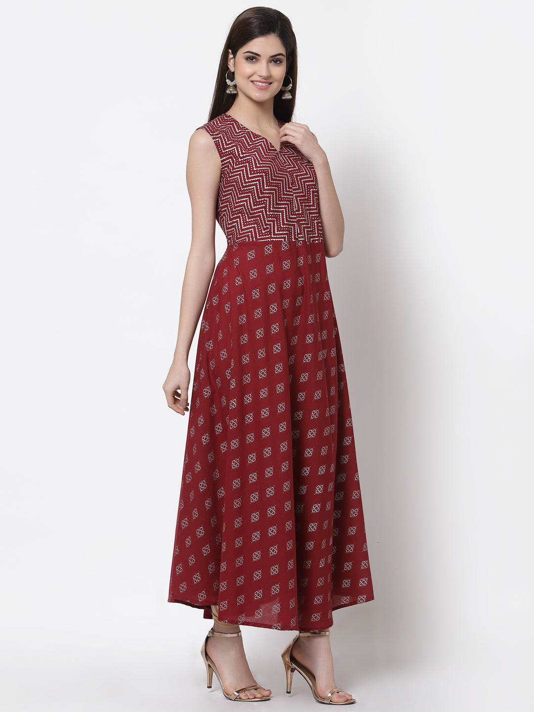 Zayla Women's Cotton Printed Flared Long Dress - Effortless Style and Comfort