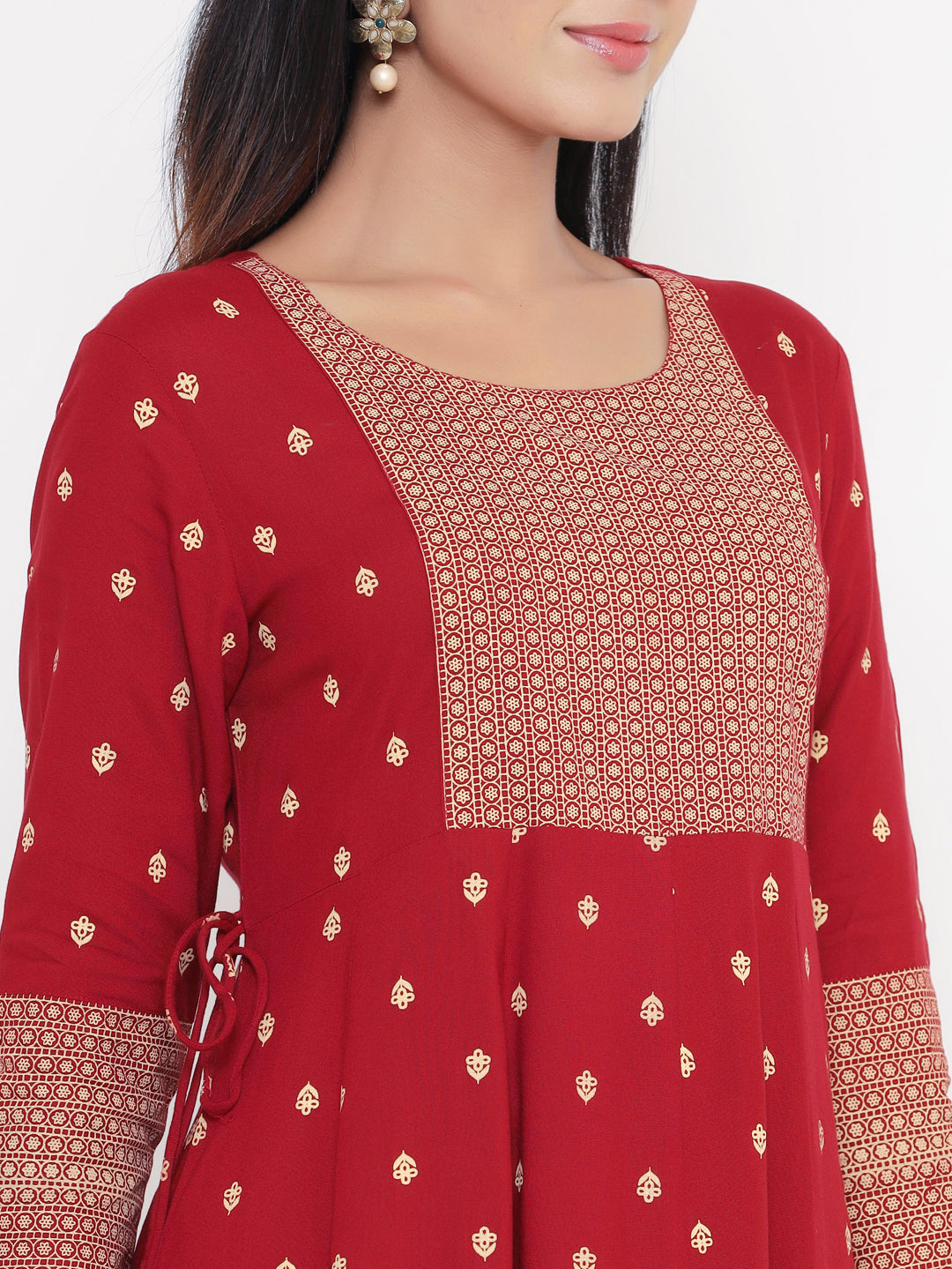 Zayla Maroon Printed Anarkali Kurta with Dupatta - Timeless Elegance