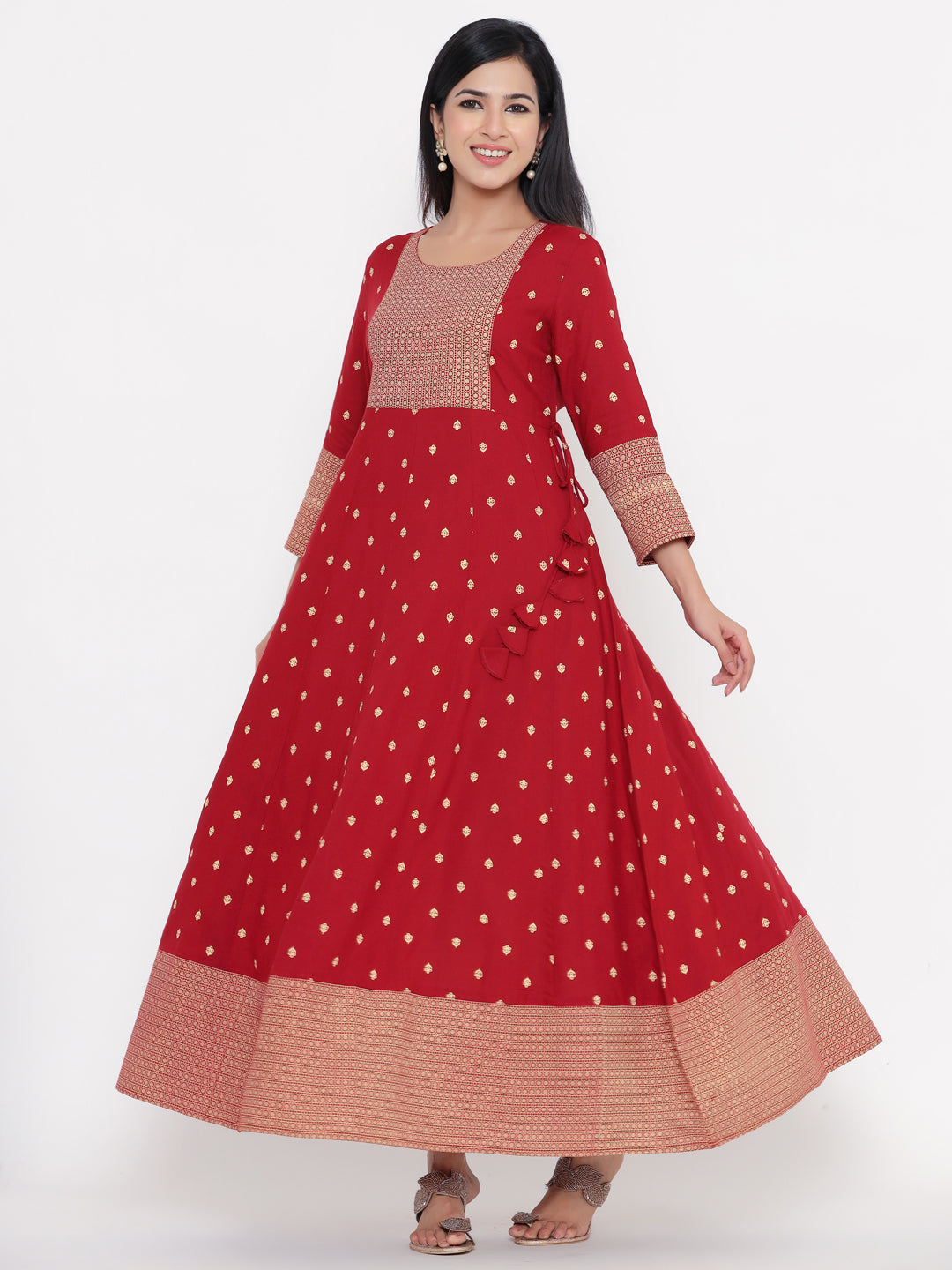 Zayla Maroon Printed Anarkali Kurta with Dupatta - Timeless Elegance